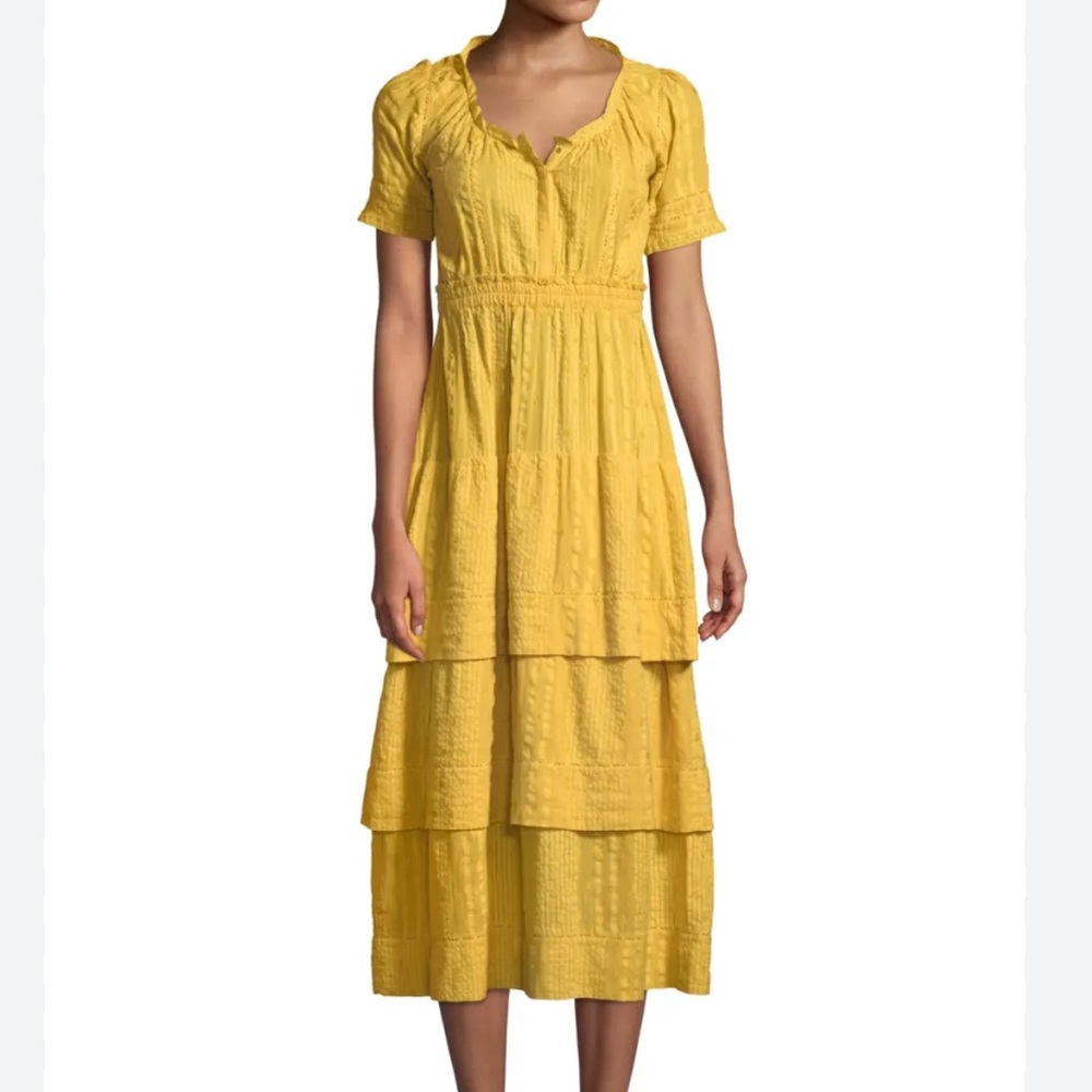 Loveshackfancy yellow short sleeve midi dress size s